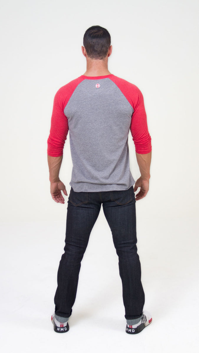 Mens Red & Black Raglan Baseball Shirt